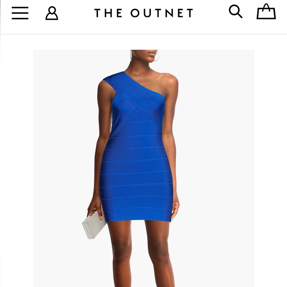 Herve Leger Electric Blue One-Shoulder Bandage Mini Dress